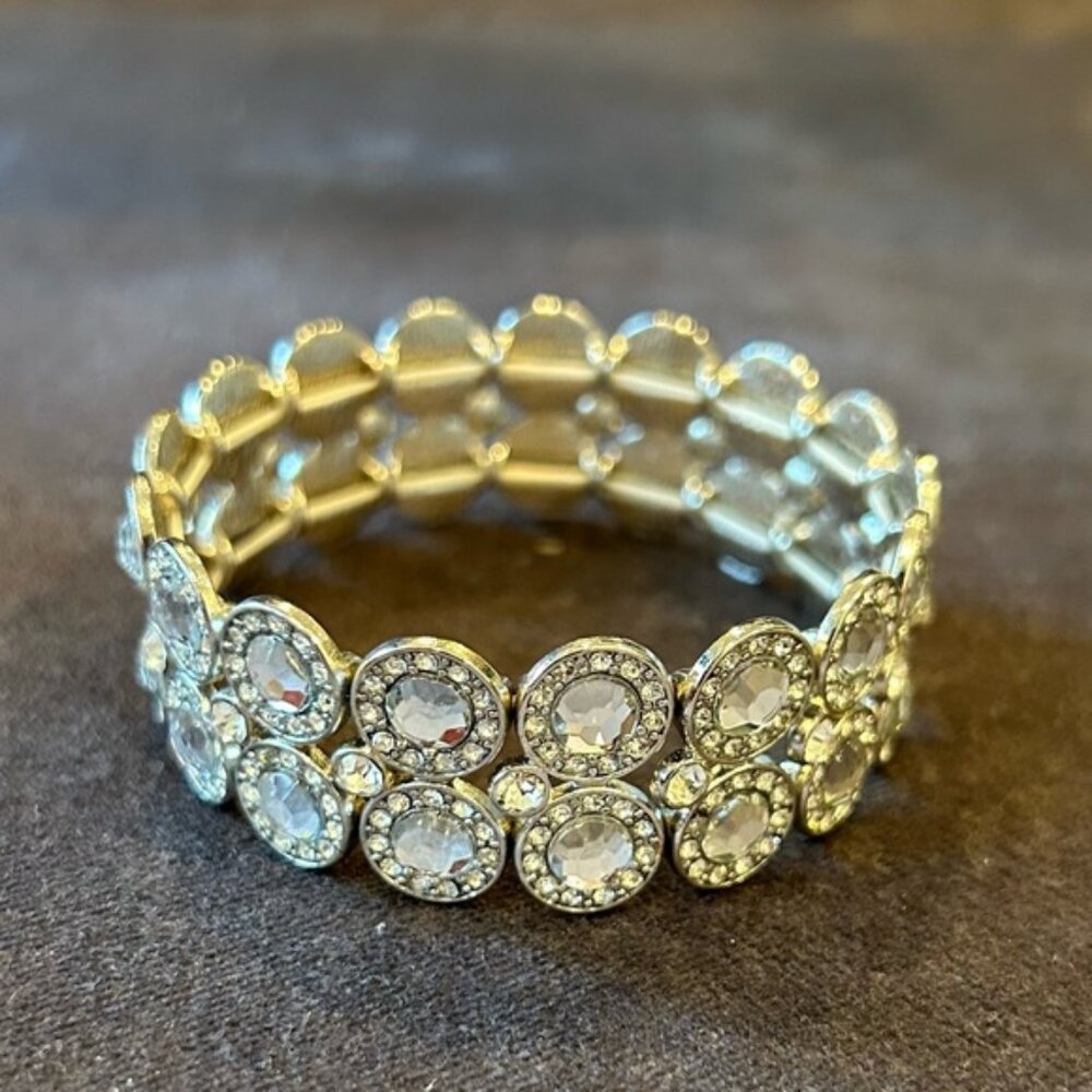 Silver Tone Rhinestone Stretch Bangle Bracelet